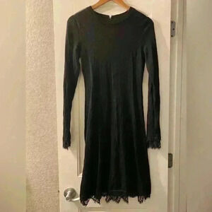 Black Vittadini 100% Soft Merino Wool Lace Dress